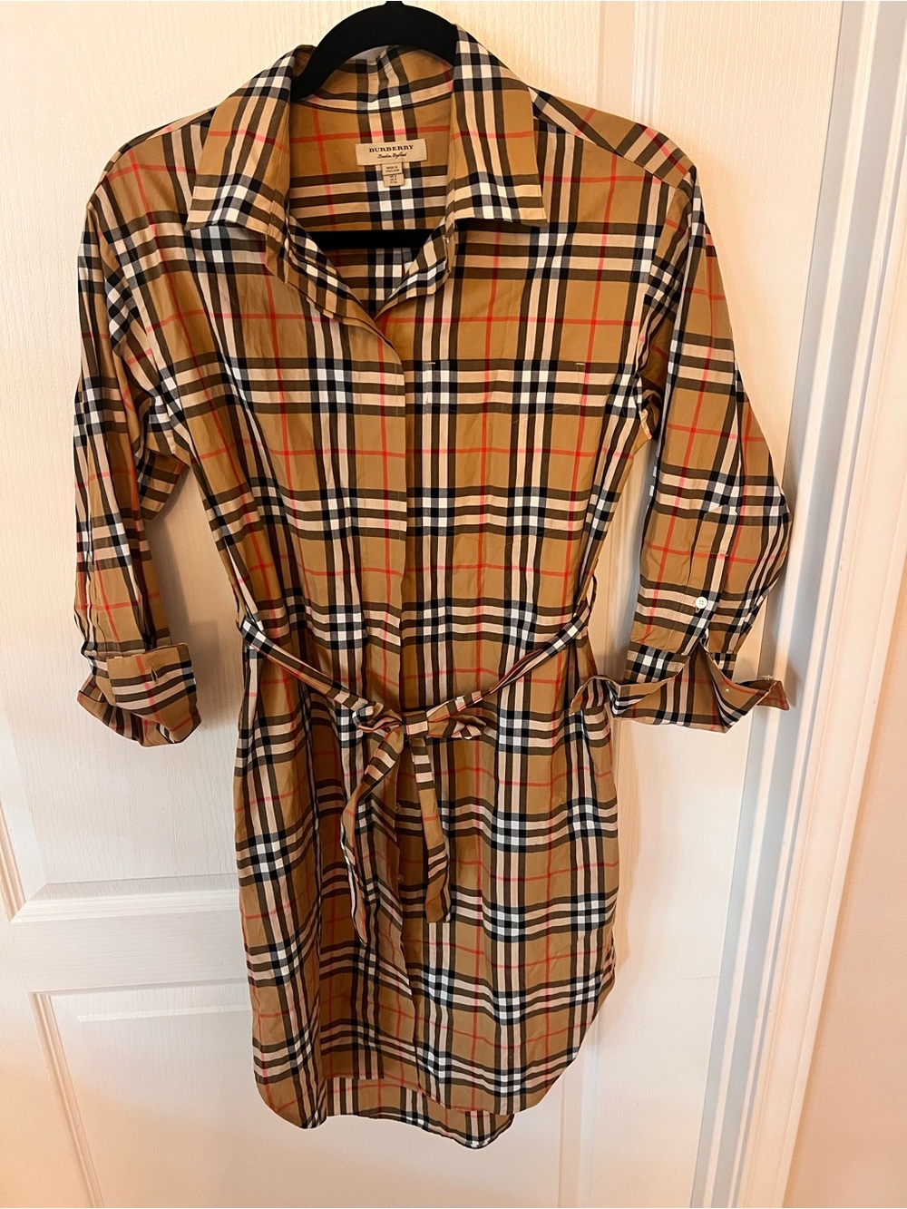 Burberry Classic Check Button Down Shirt Dress- Tan, Black, White, Red - Picture 2 of 7